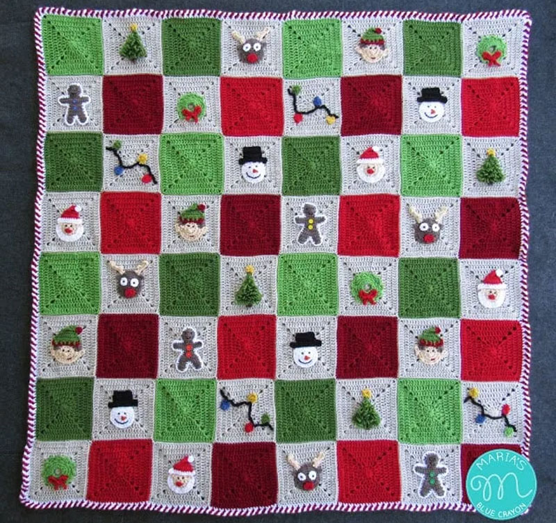 Crochet Christmas Granny Square Blanket