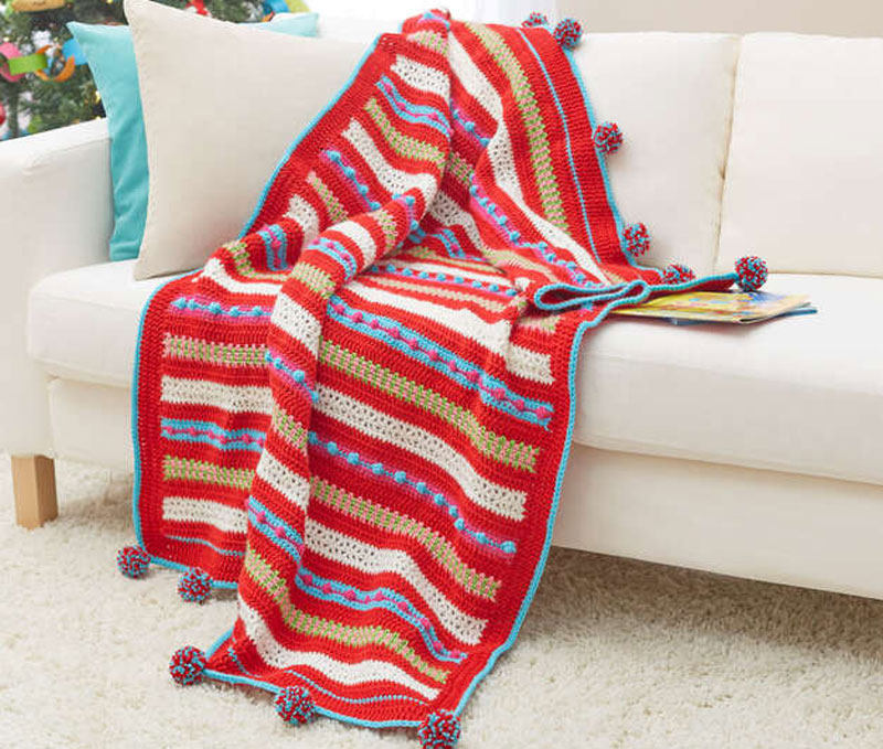 Red Heart Christmas Morning Striped Throw