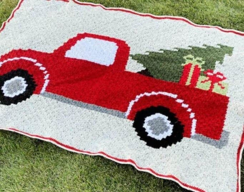 Crochet Vintage Christmas tree Truck Blanket