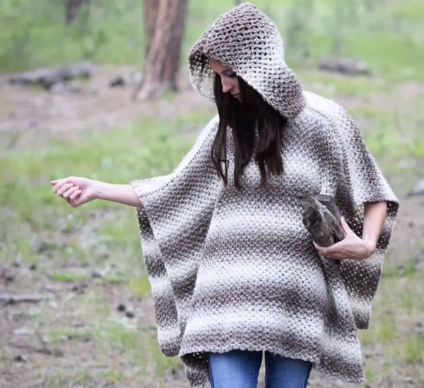 Driftwood oversized crochet hooded poncho