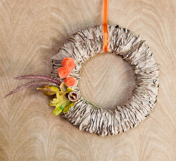 Recycle Paper Bags Into a Pretty Fall Wreath