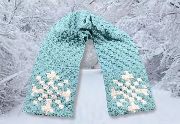 Crochet Snowflake Scarf with Pockets