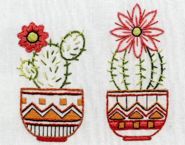 Learn To Embroider These Potted Cacti
