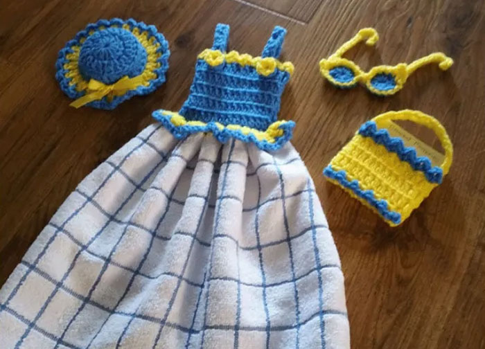 Crochet Summer Sundress Towel Topper Set